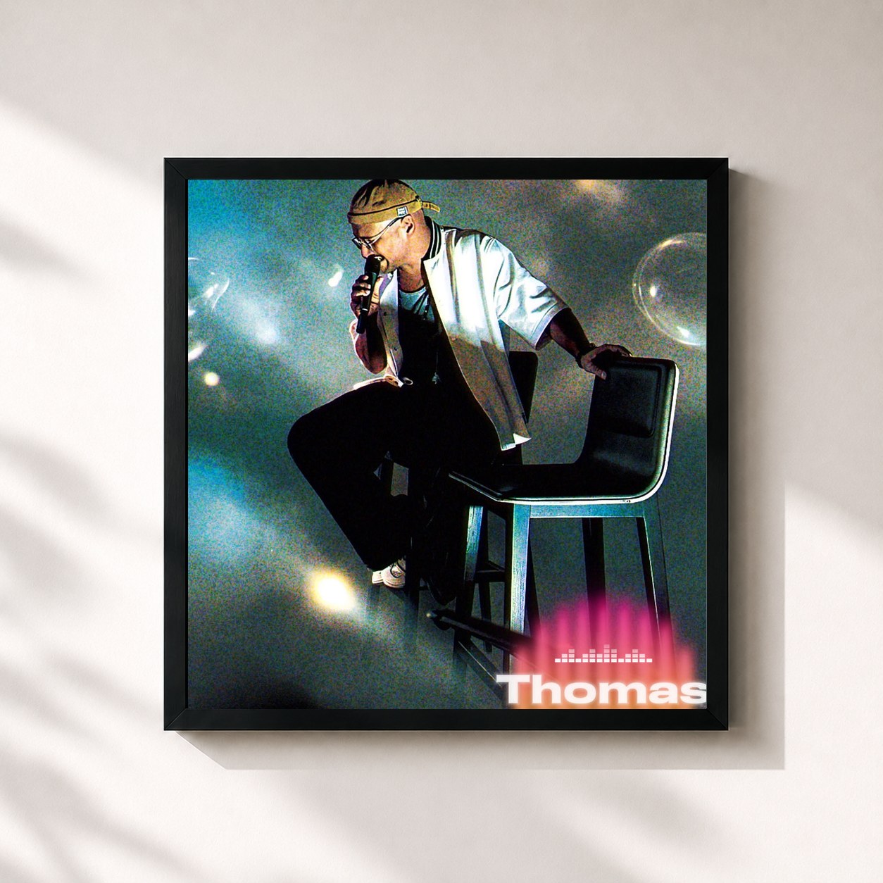 #noir Tableau carré de l'album EgO de Thomas, cadre noir 32x32 cm
