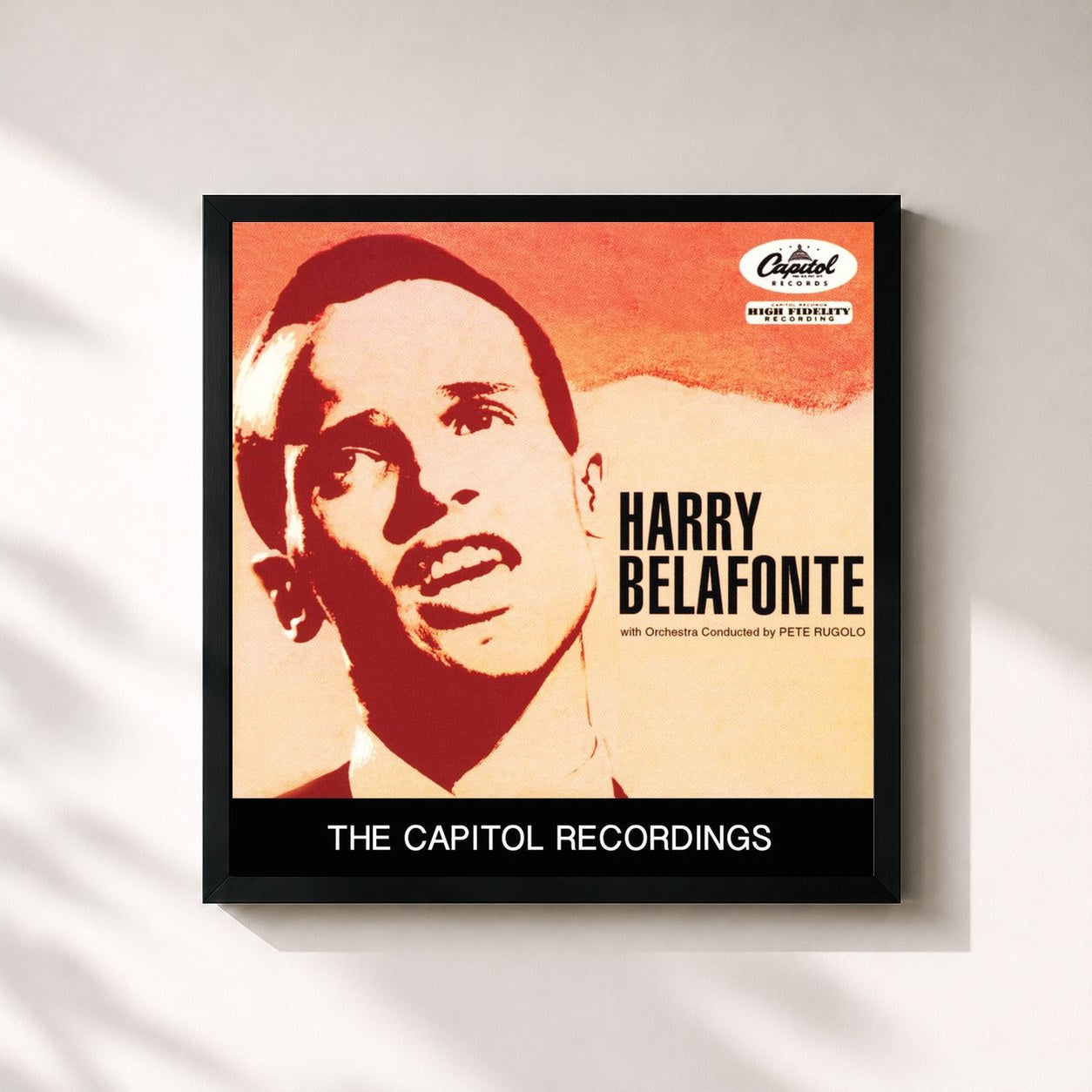 #noir Tableau carré de l'album The Capitol Recordings de Harry Belafonte, cadre noir 32x32 cm
