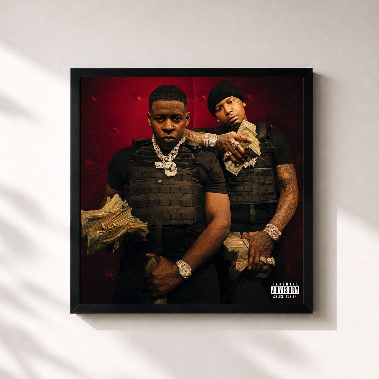 #noir Tableau carré de l'album Code Red de Moneybagg Yo, cadre noir 32x32 cm