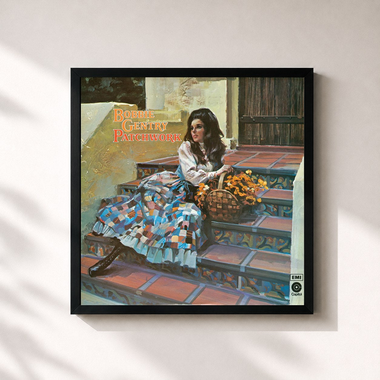 #noir Tableau carré de l'album Patchwork de Bobbie Gentry, cadre noir 32x32 cm