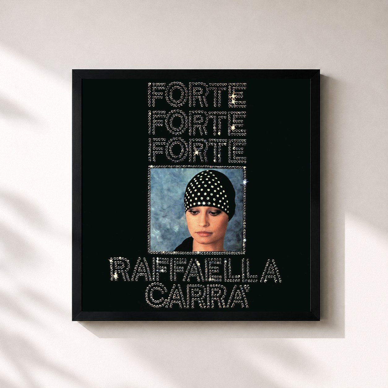 #noir Tableau carré de l'album Forte, forte, forte de Raffaella Carrà, cadre noir 32x32 cm