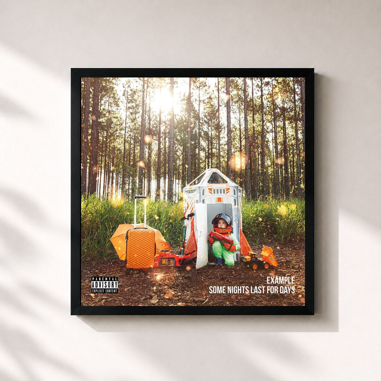 #noir Tableau carré de l'album Some Nights Last for Days de Example, cadre noir 32x32 cm