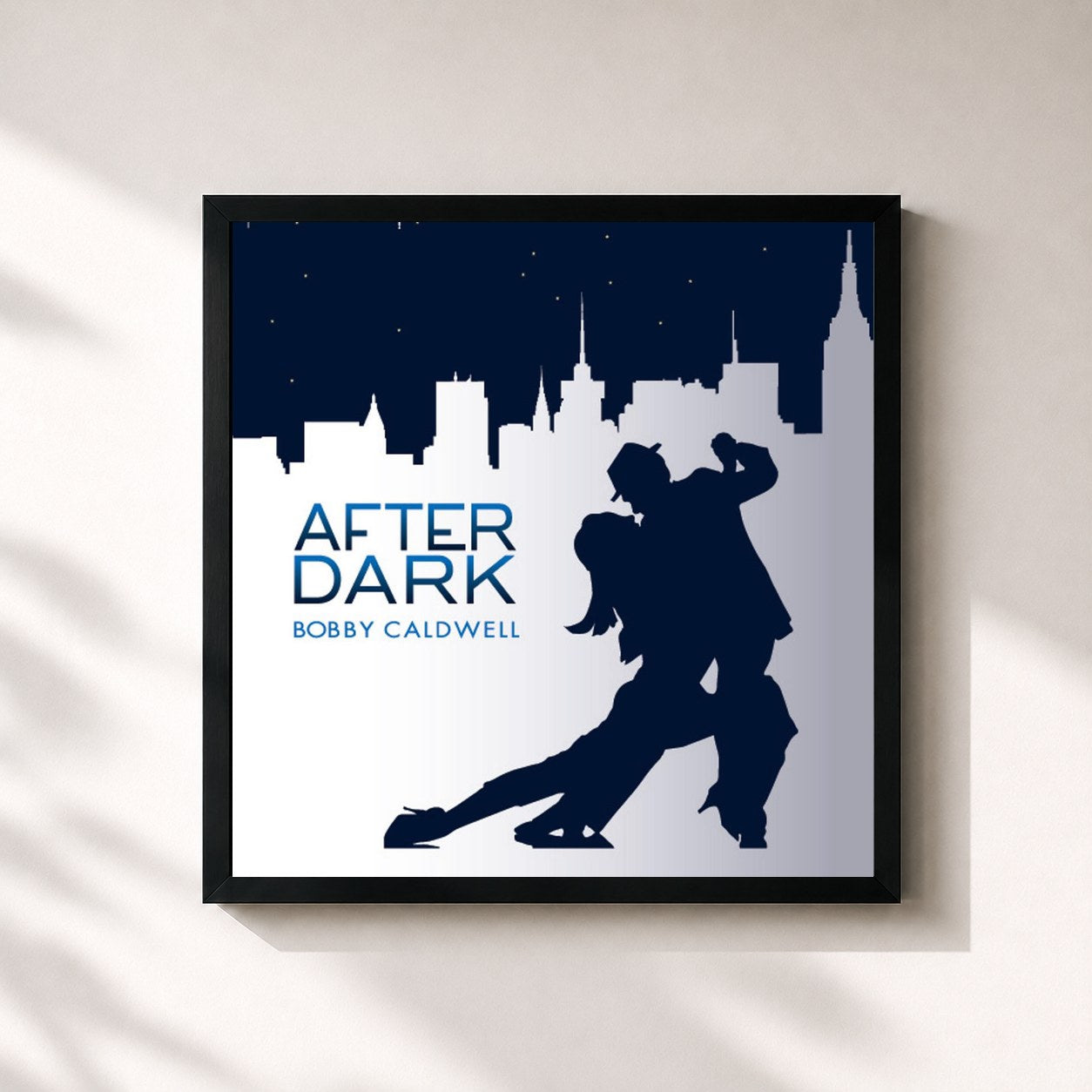 #noir Tableau carré de l'album After Dark de Bobby Caldwell, cadre noir 32x32 cm