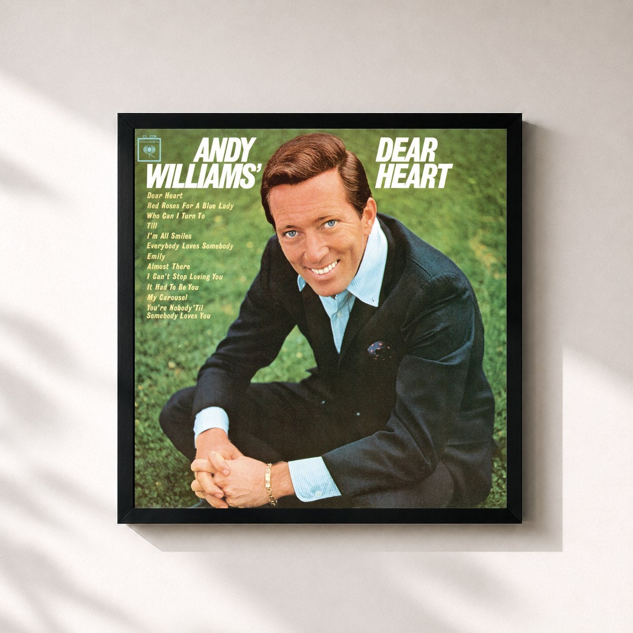 #noir Tableau carré de l'album Dear Heart de Andy Williams, cadre noir 32x32 cm