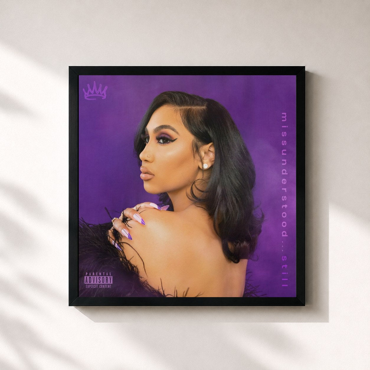 #noir Tableau carré de l'album missunderstood…still de Queen Naija, cadre noir 32x32 cm
