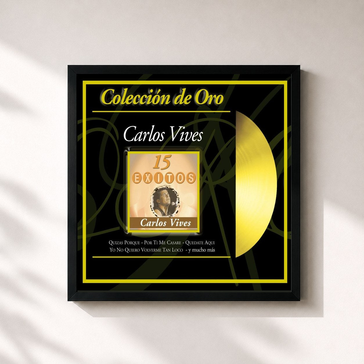 #noir Tableau carré de l'album Coleccion de Oro de Carlos Vives, cadre noir 32x32 cm