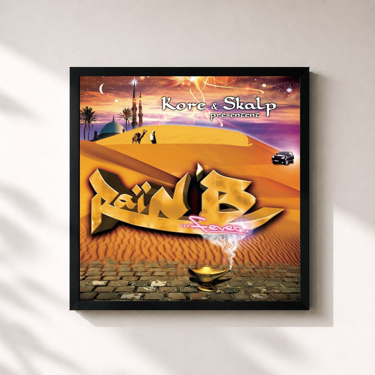 #noir Tableau carré de l'album Raï'n'B Fever de Kore, cadre noir 32x32 cm