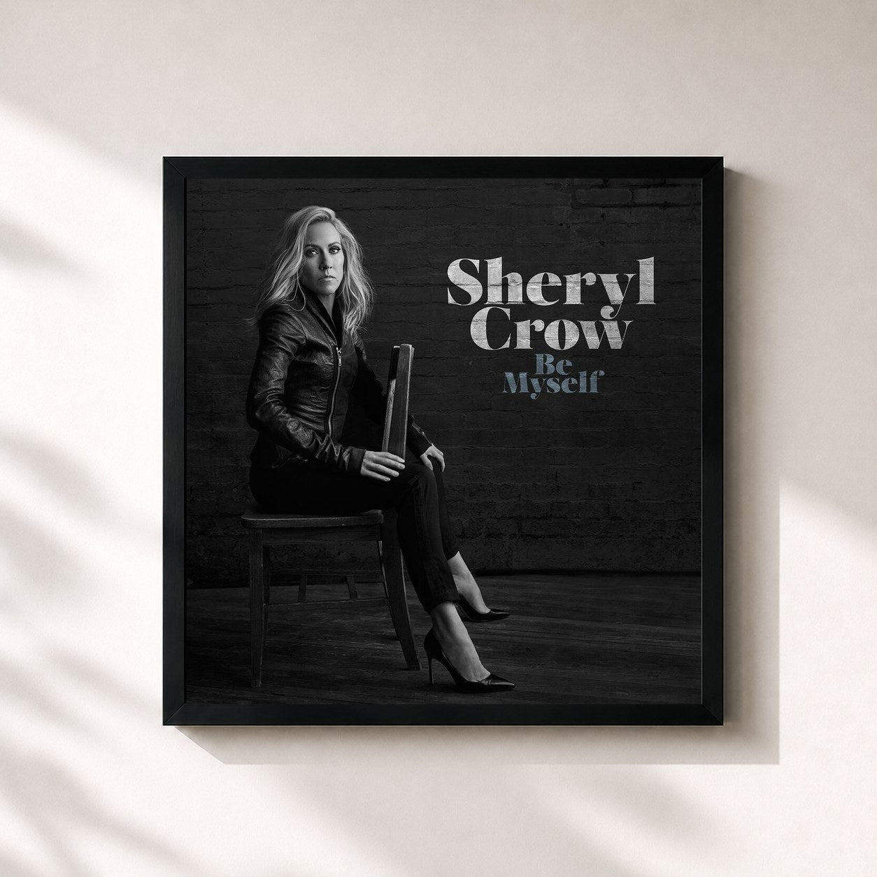 #noir Tableau carré de l'album Be Myself de Sheryl Crow, cadre noir 32x32 cm