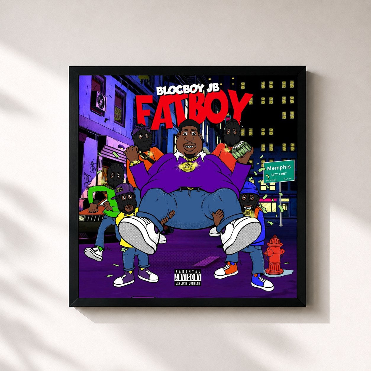 #noir Tableau carré de l'album FatBoy de BlocBoy JB, cadre noir 32x32 cm