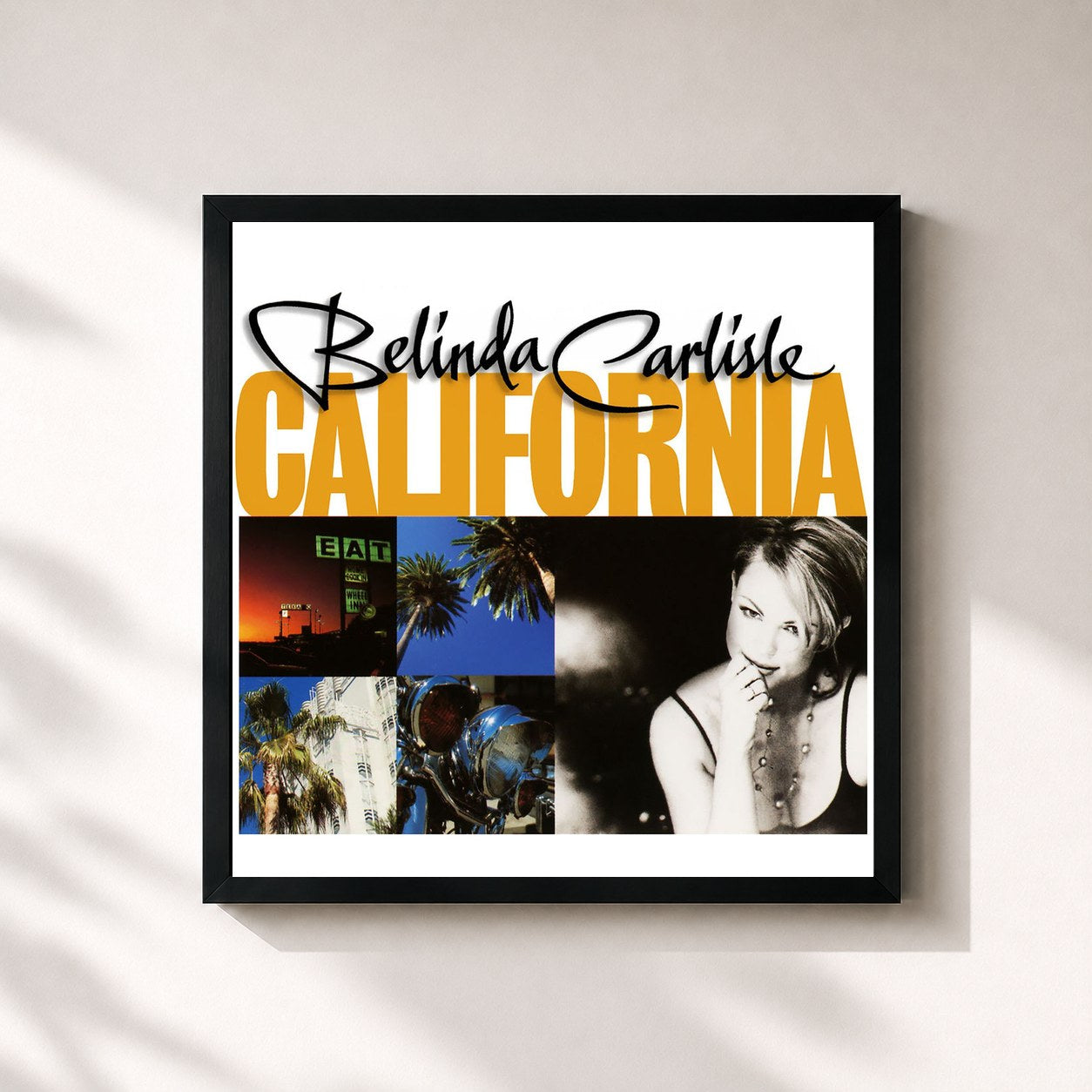 #noir Tableau carré de l'album California de Belinda Carlisle, cadre noir 32x32 cm