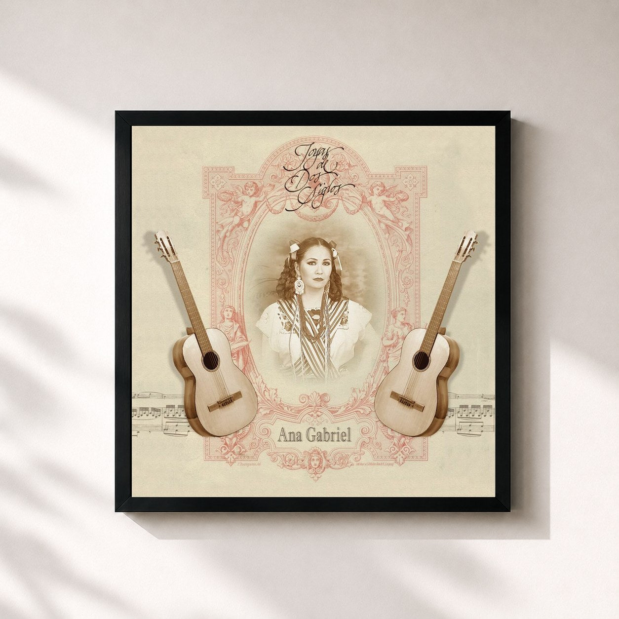 #noir Tableau carré de l'album Joyas De Dos Siglos de Ana Gabriel, cadre noir 32x32 cm