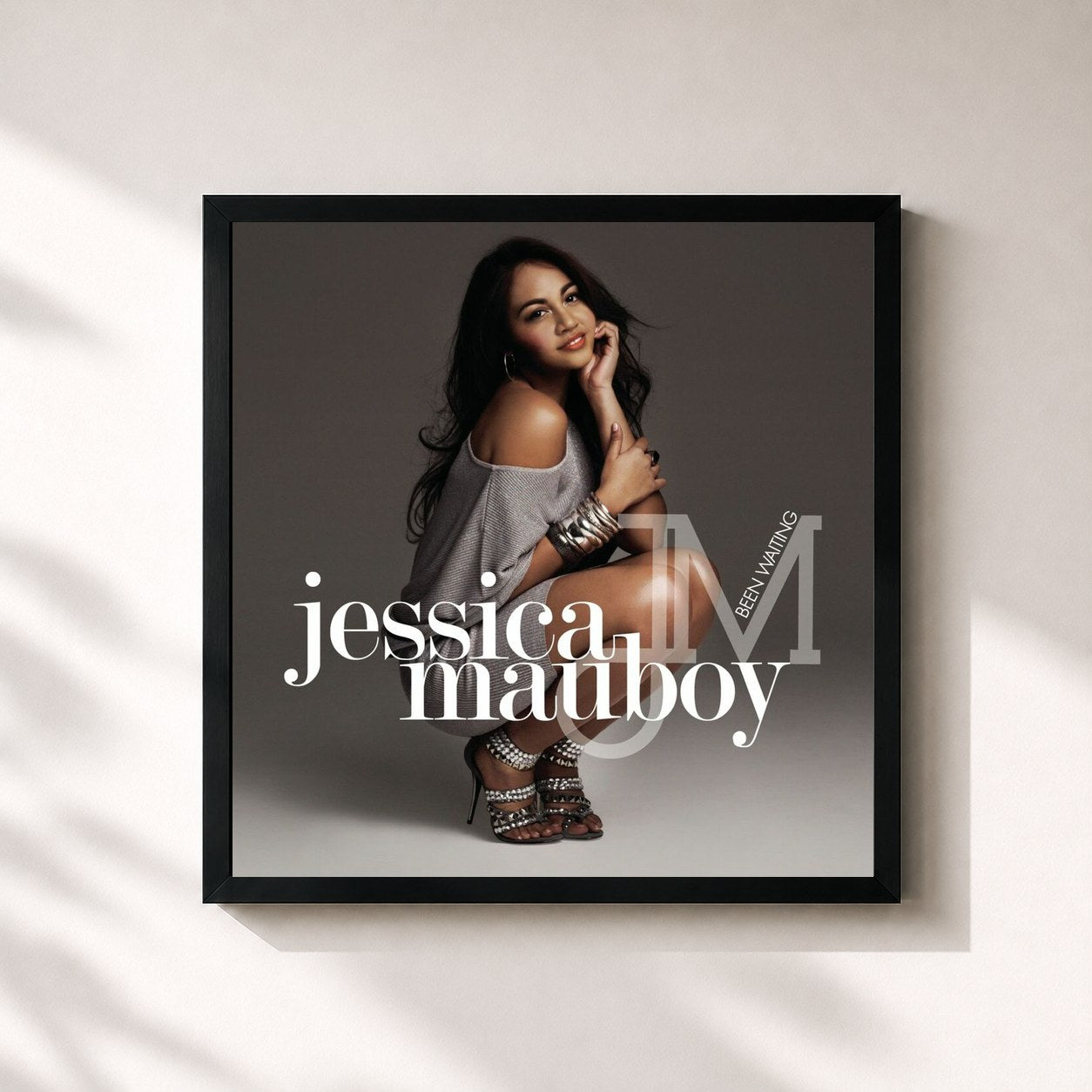 #noir Tableau carré de l'album Been Waiting de Jessica Mauboy, cadre noir 32x32 cm