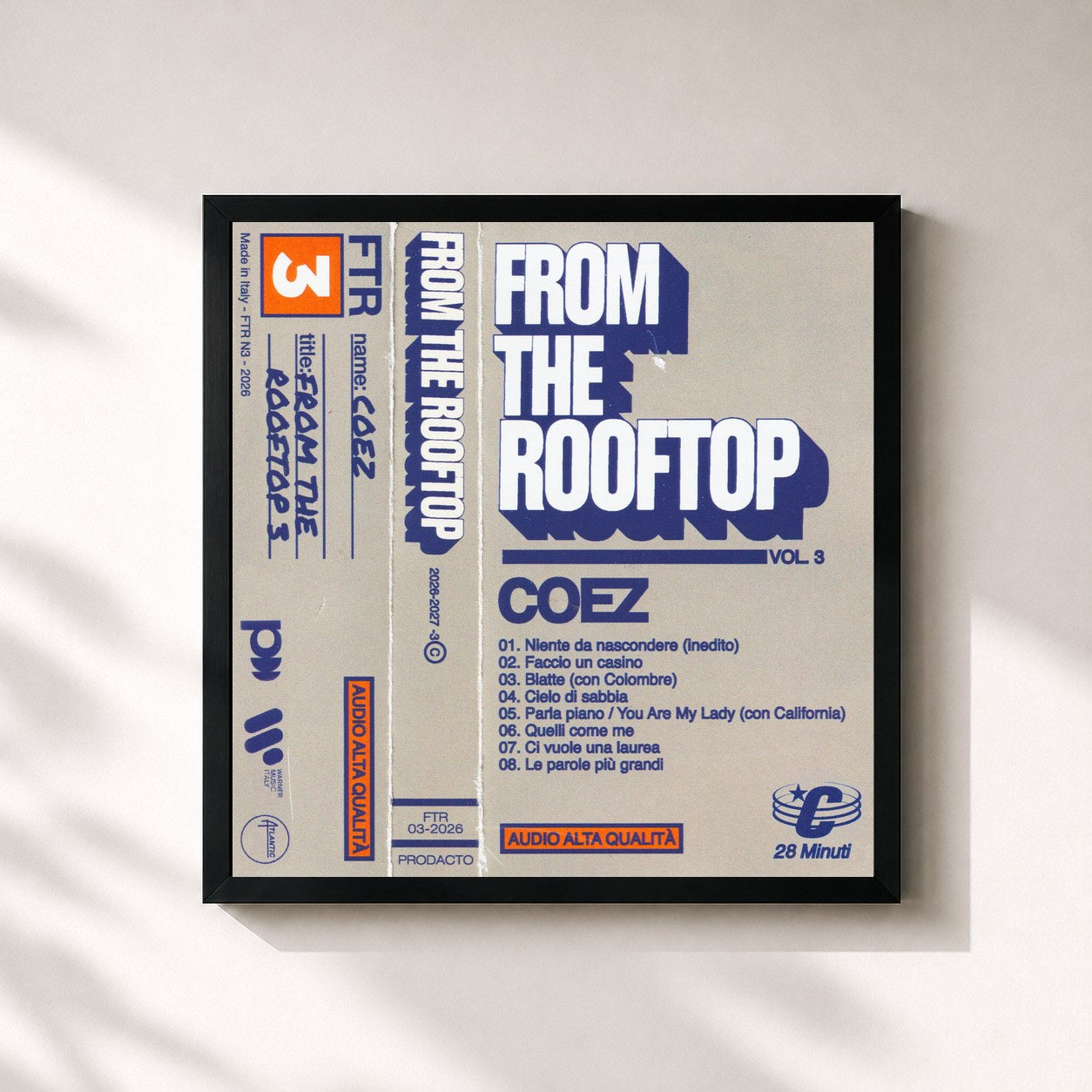 #noir Tableau carré de l'album From The Rooftop 3 de Coez, cadre noir 32x32 cm