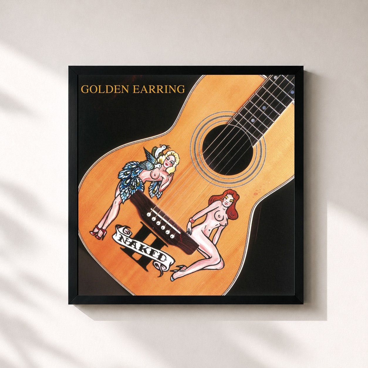 #noir Tableau carré de l'album Naked II de Golden Earring, cadre noir 32x32 cm