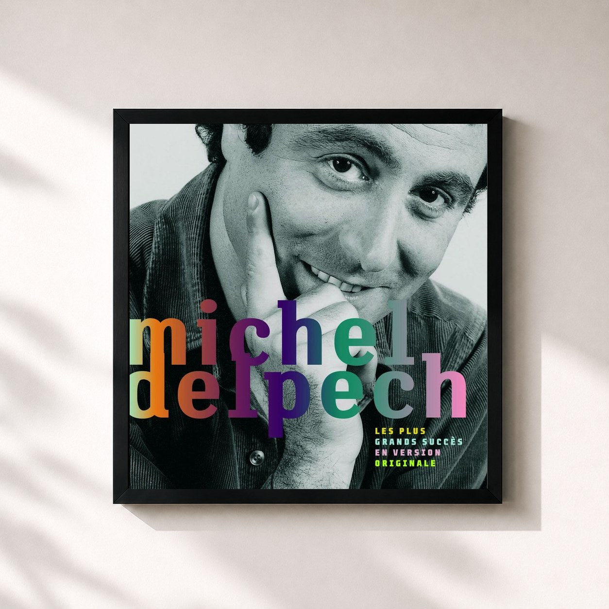 #noir Tableau carré de l'album Les Plus Grands Succes de Michel Delpech, cadre noir 32x32 cm