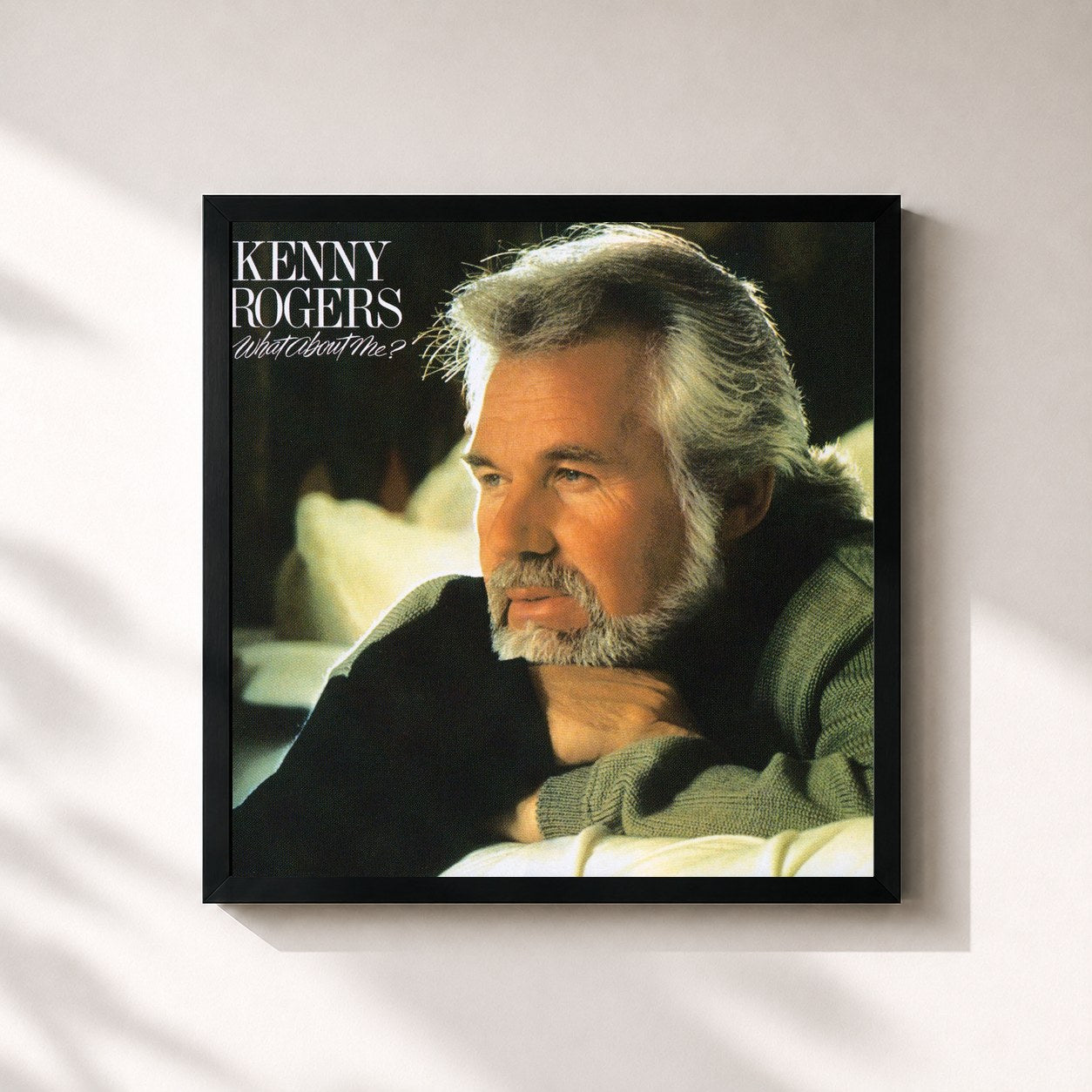 #noir Tableau carré de l'album What About Me de Kenny Rogers, cadre noir 32x32 cm
