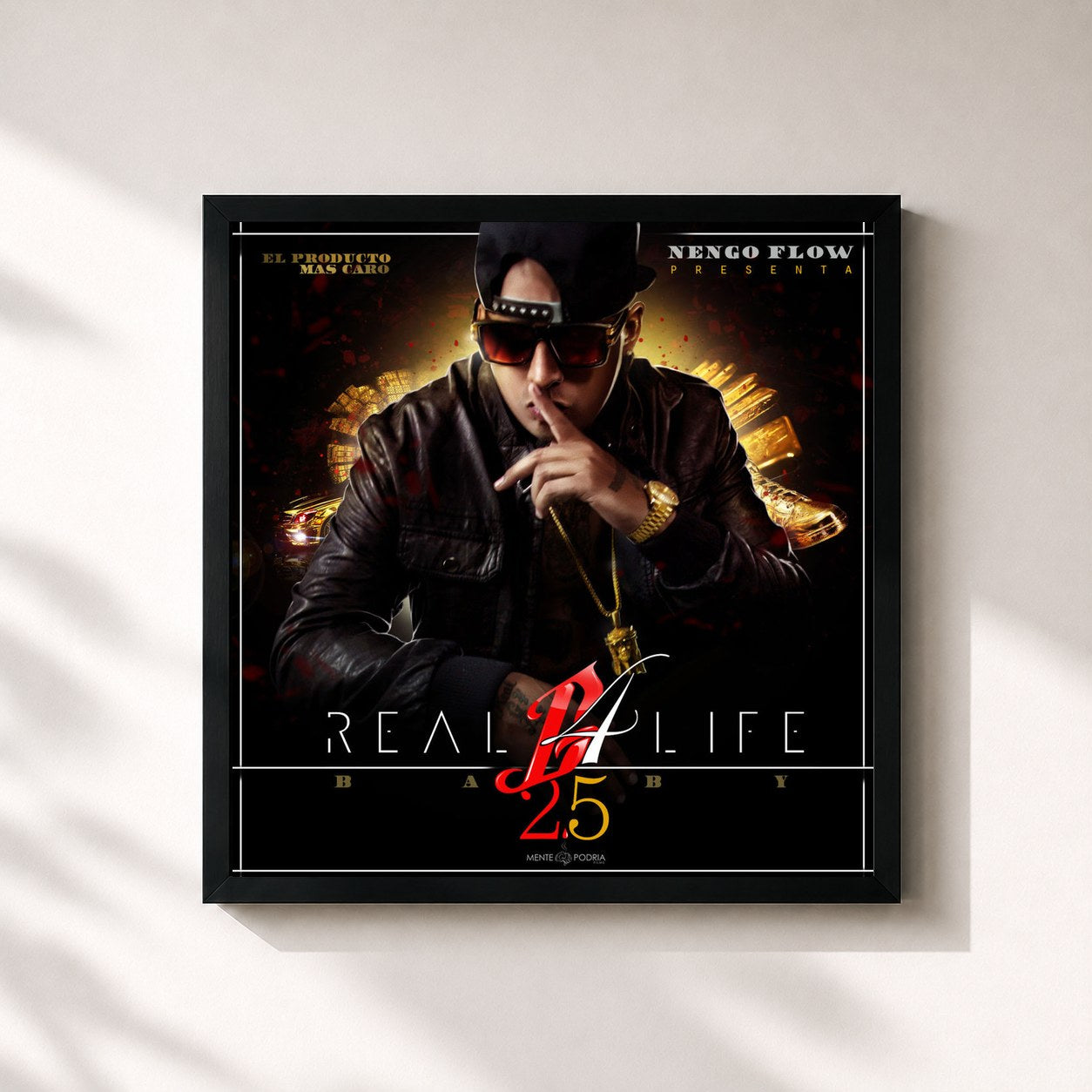 #noir Tableau carré de l'album Real G 4 Life Baby, Pt. 2.5 de Ñengo Flow, cadre noir 32x32 cm