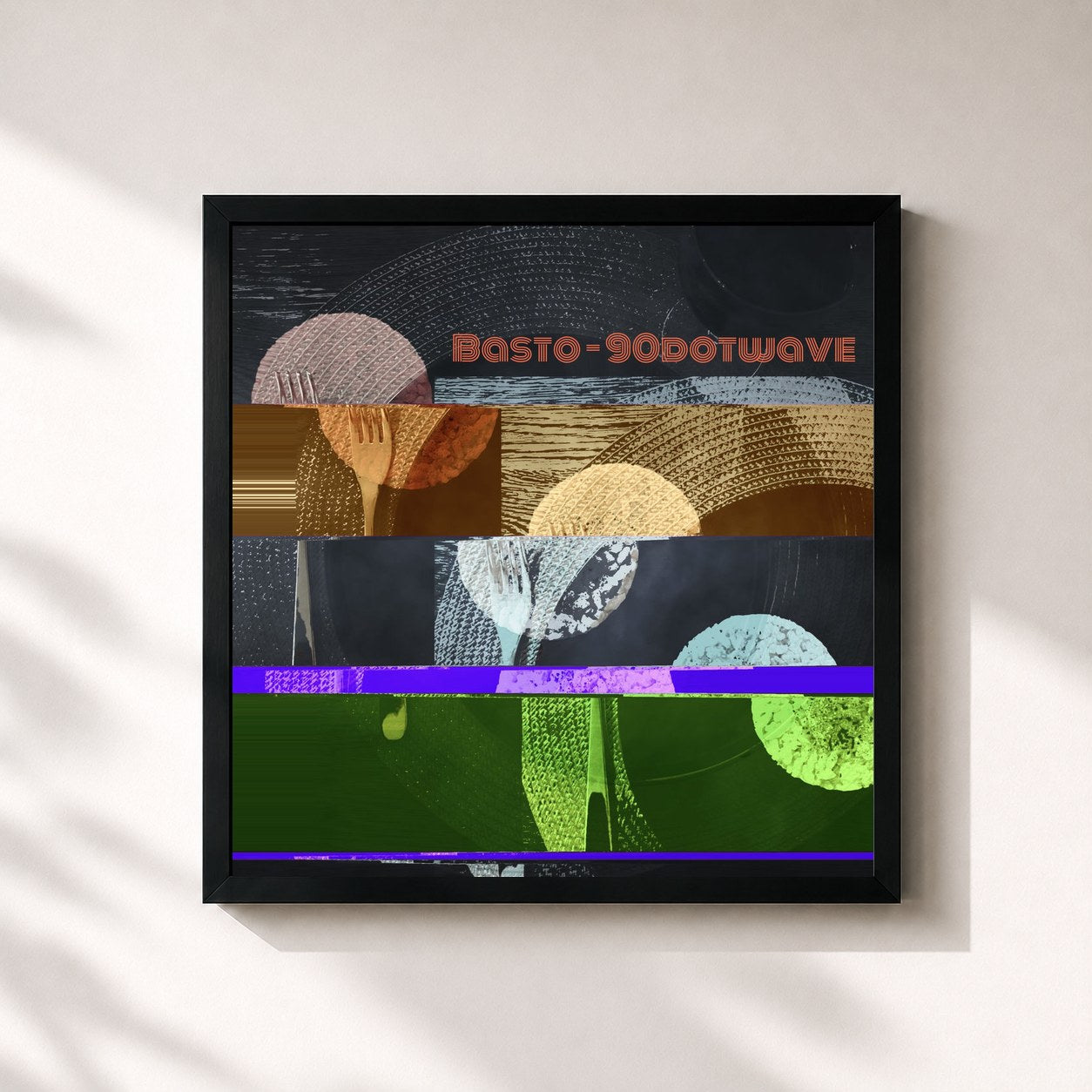 #noir Tableau carré de l'album 90DotWave de Basto, cadre noir 32x32 cm