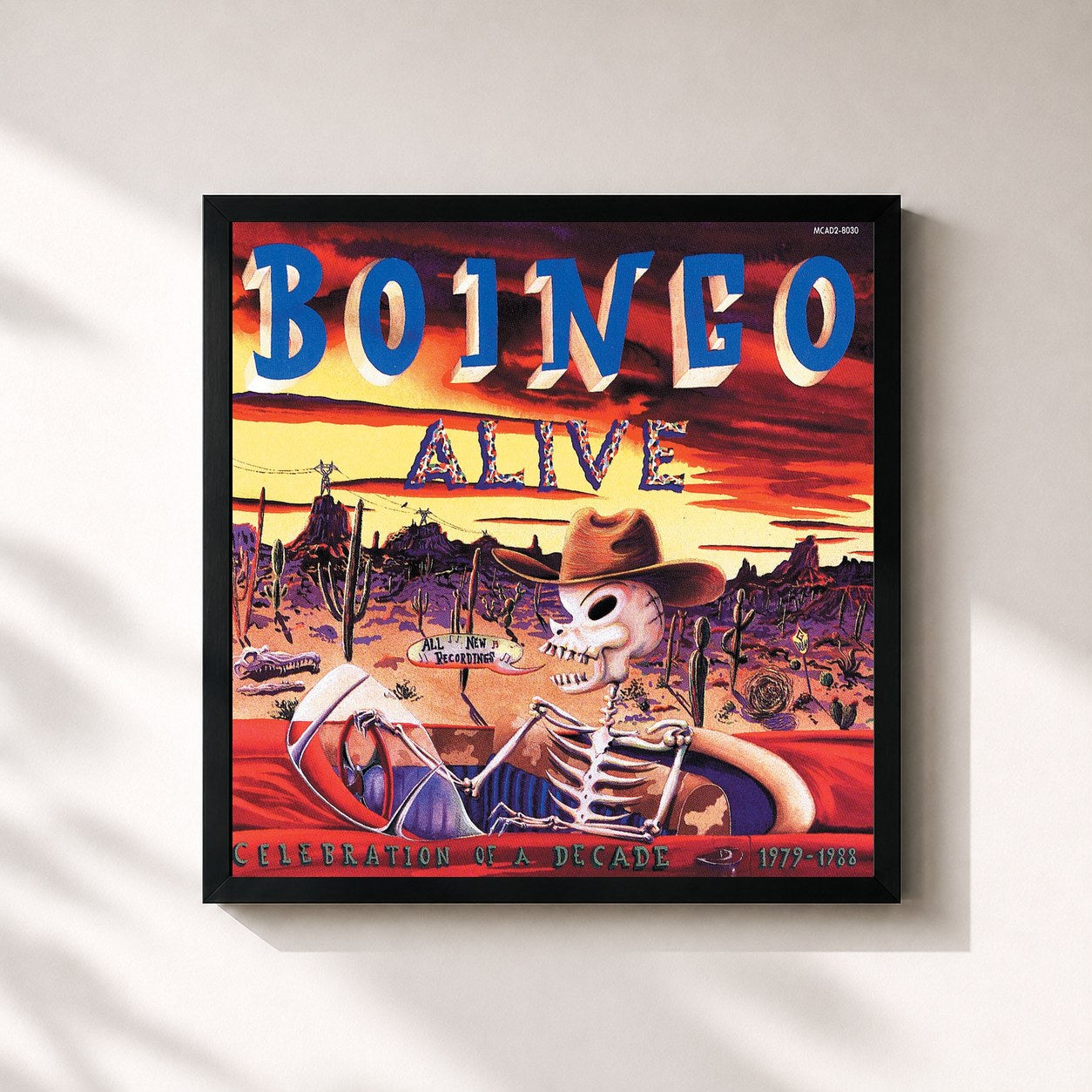 #noir Tableau carré de l'album Boingo Alive de Oingo Boingo, cadre noir 32x32 cm