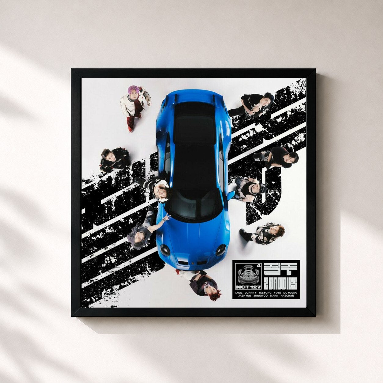 #noir Tableau carré de l'album 2 Baddies - The 4th Album de NCT 127, cadre noir 32x32 cm