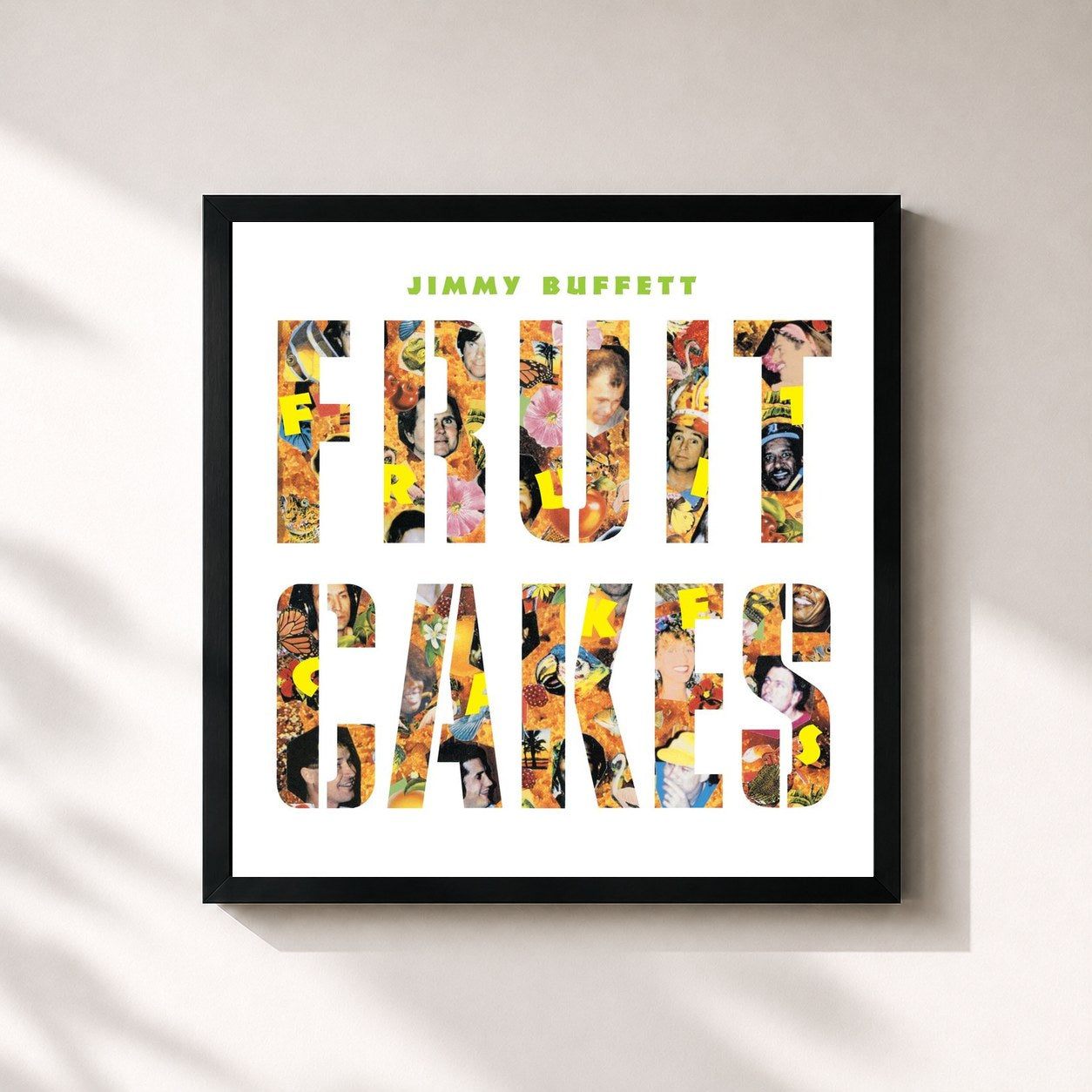 #noir Tableau carré de l'album Fruitcakes de Jimmy Buffett, cadre noir 32x32 cm