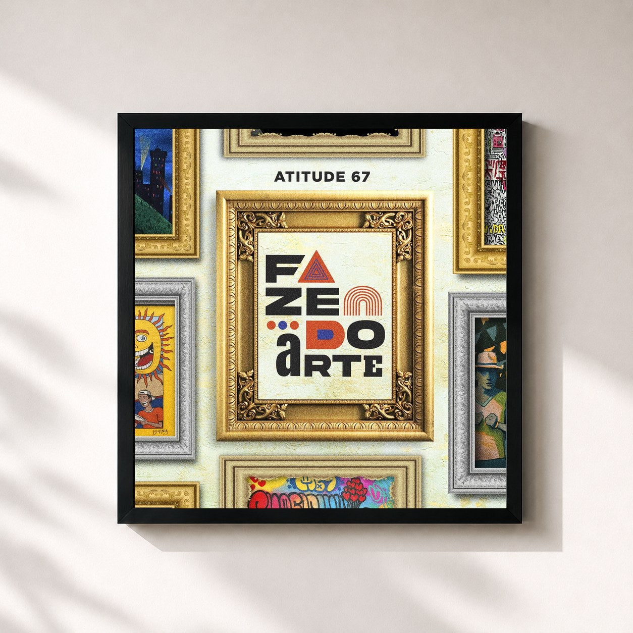 #noir Tableau carré de l'album Fazendo Arte de Atitude 67, cadre noir 32x32 cm