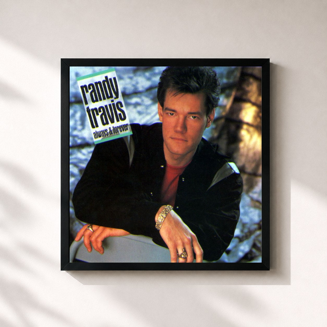 #noir Tableau carré de l'album Always & Forever de Randy Travis, cadre noir 32x32 cm