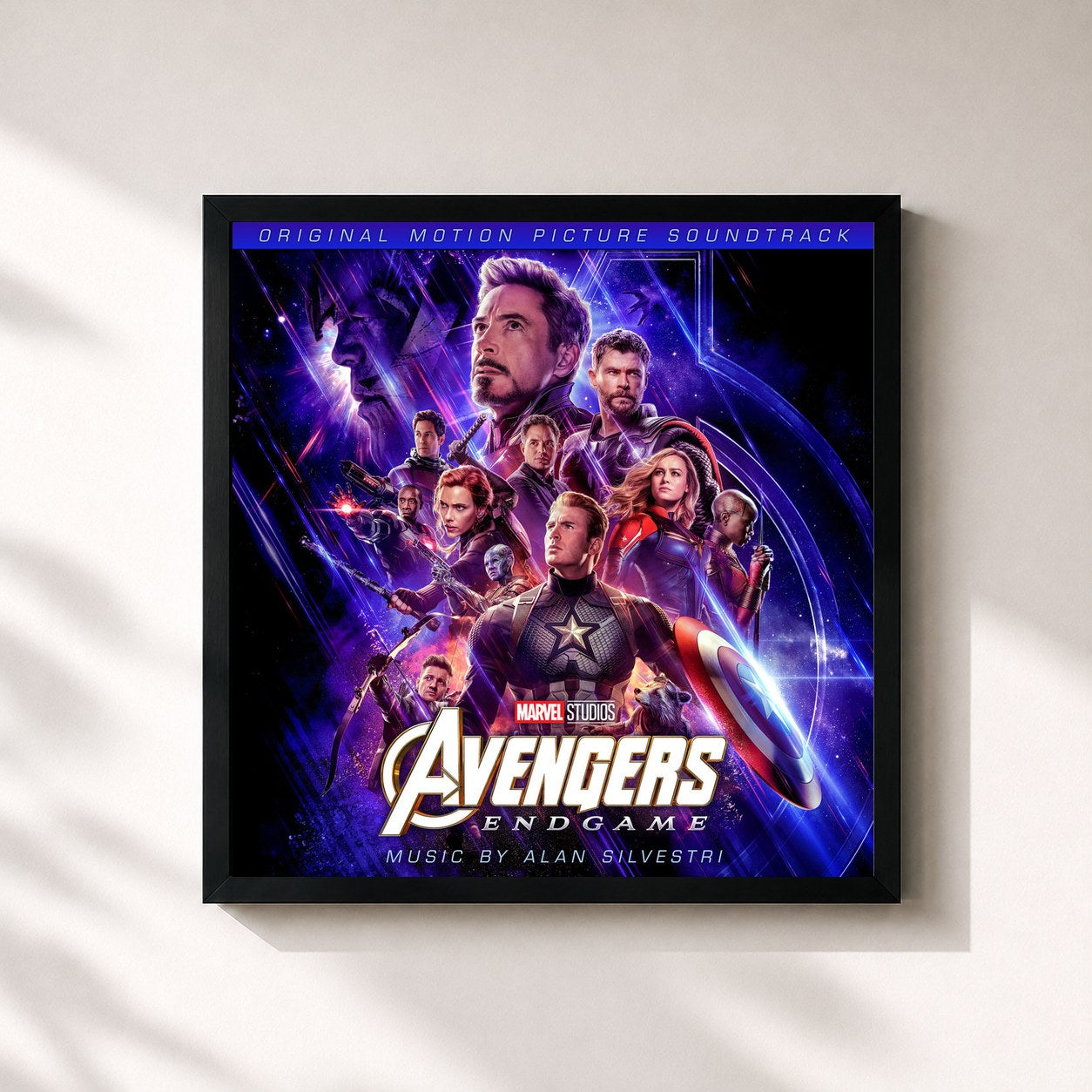 #noir Tableau carré de l'album Avengers: Endgame (Original Motion Picture Soundtrack) de Alan Silvestri, cadre noir 32x32 cm