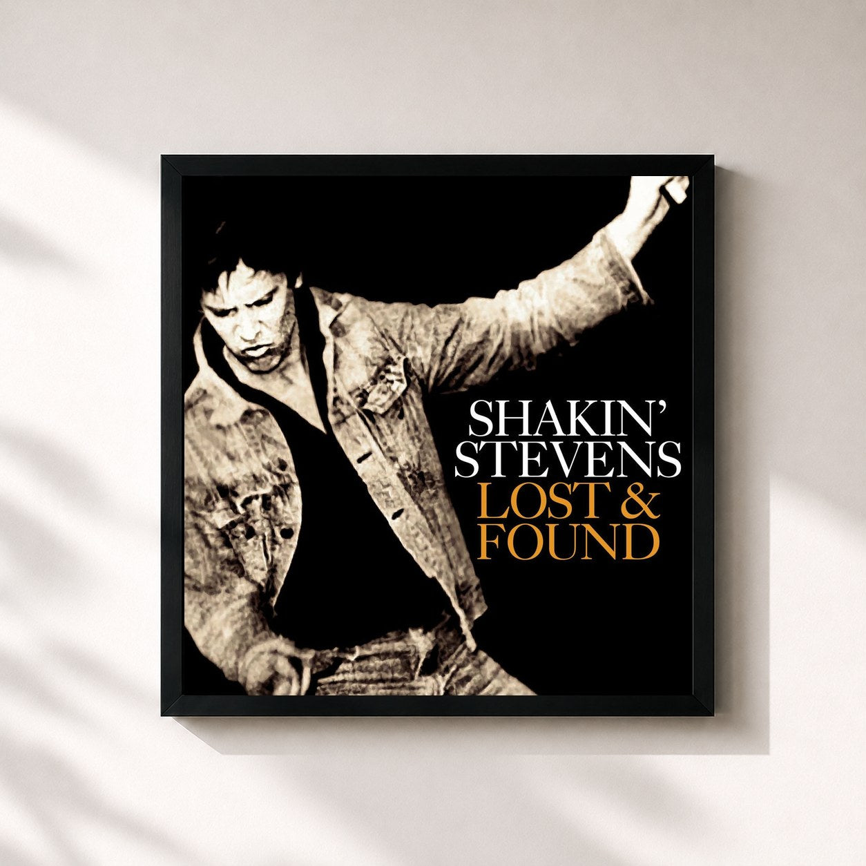 #noir Tableau carré de l'album Lost And Found de Shakin' Stevens, cadre noir 32x32 cm