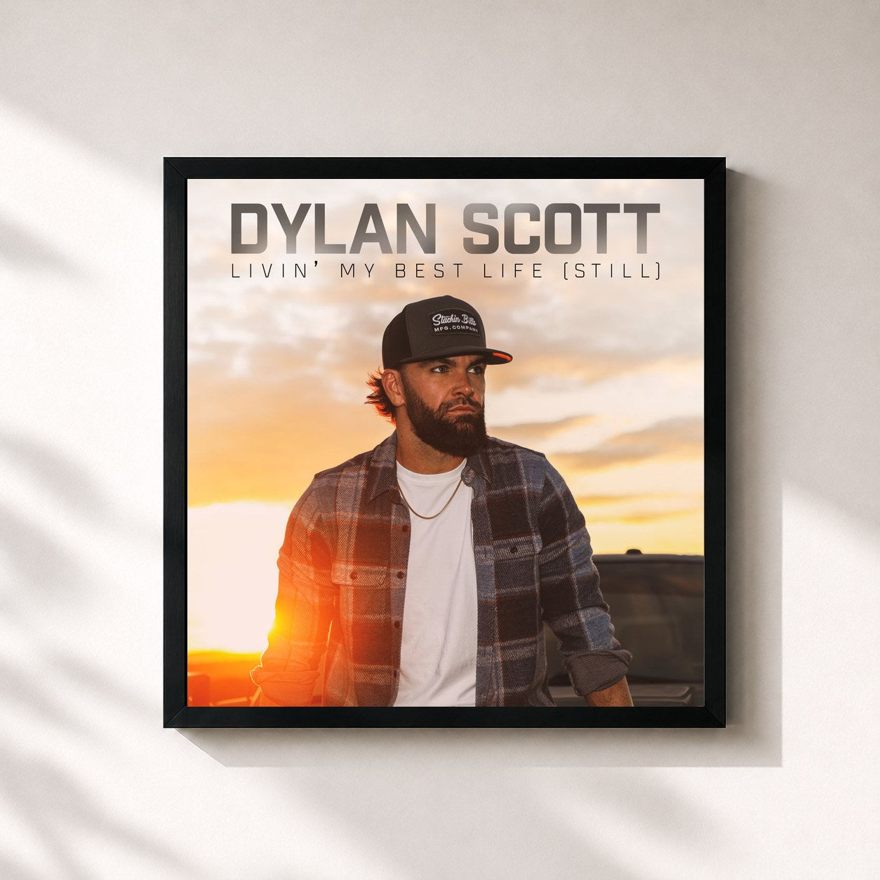 #noir Tableau carré de l'album Livin' My Best Life (Still) de Dylan Scott, cadre noir 32x32 cm
