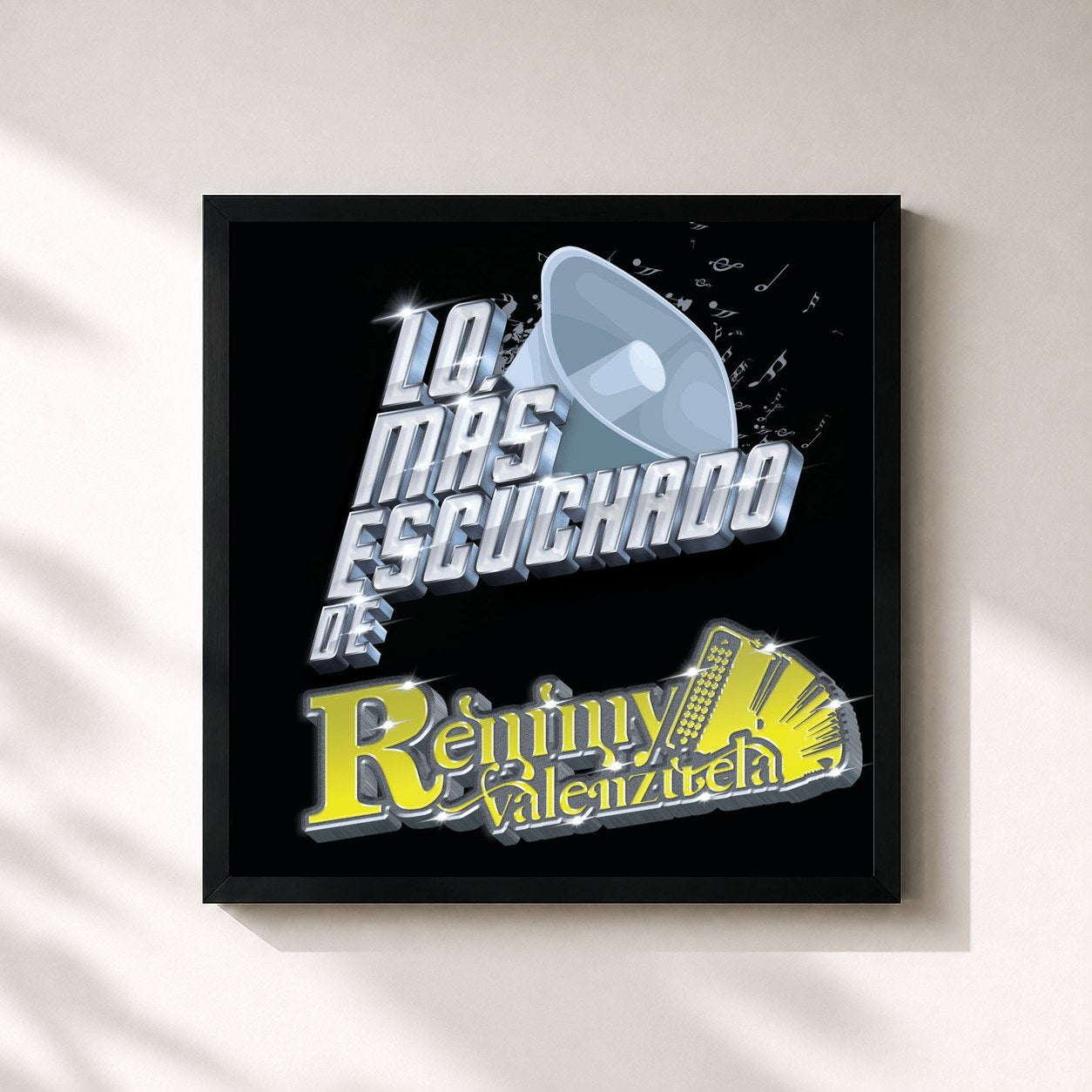 #noir Tableau carré de l'album Lo Más Escuchado De de Remmy Valenzuela, cadre noir 32x32 cm