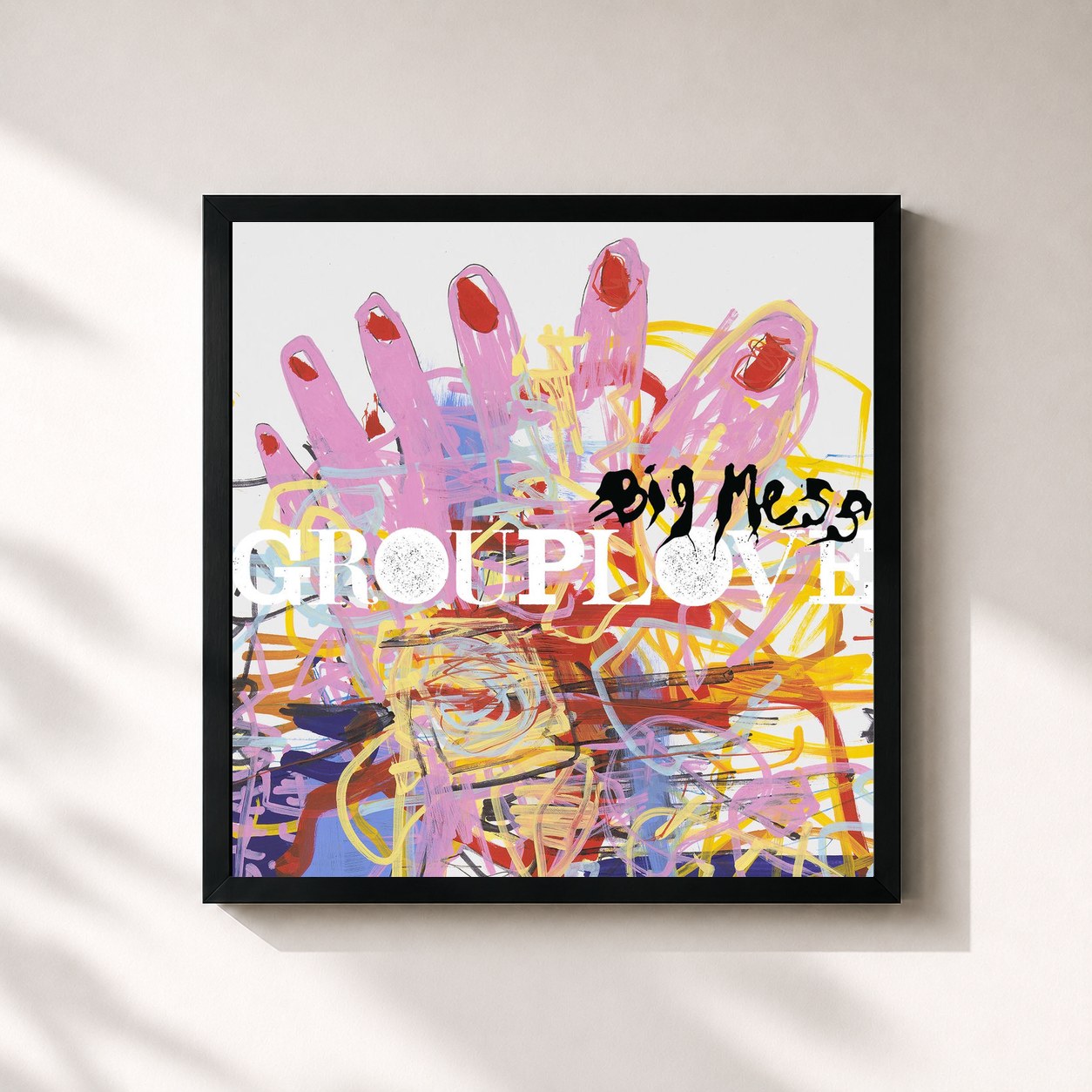 #noir Tableau carré de l'album Big Mess de Grouplove, cadre noir 32x32 cm