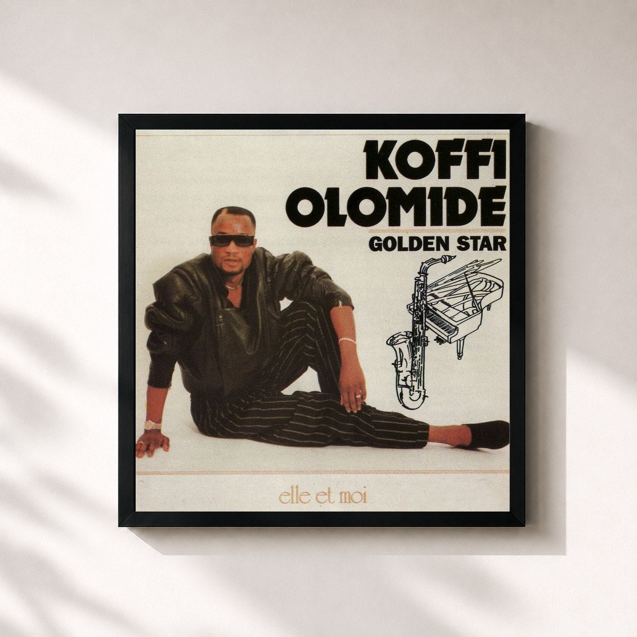 #noir Tableau carré de l'album Elle et moi (Golden Star) de Koffi Olomidé, cadre noir 32x32 cm