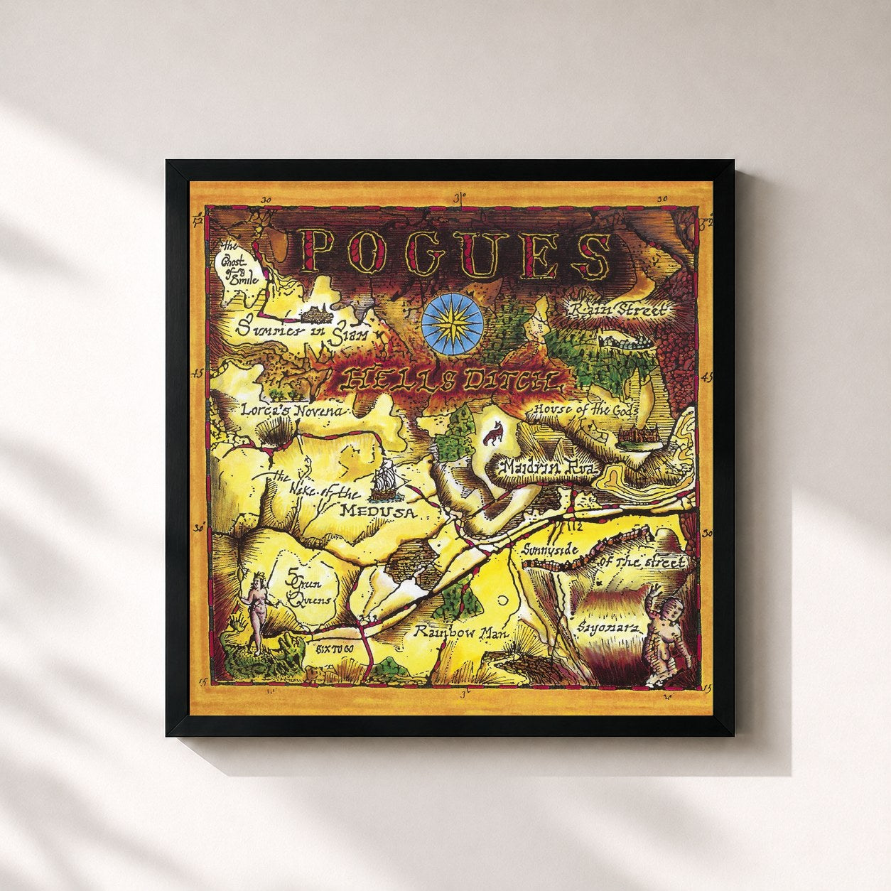 #noir Tableau carré de l'album Hell's Ditch (Expanded Edition) de The Pogues, cadre noir 32x32 cm