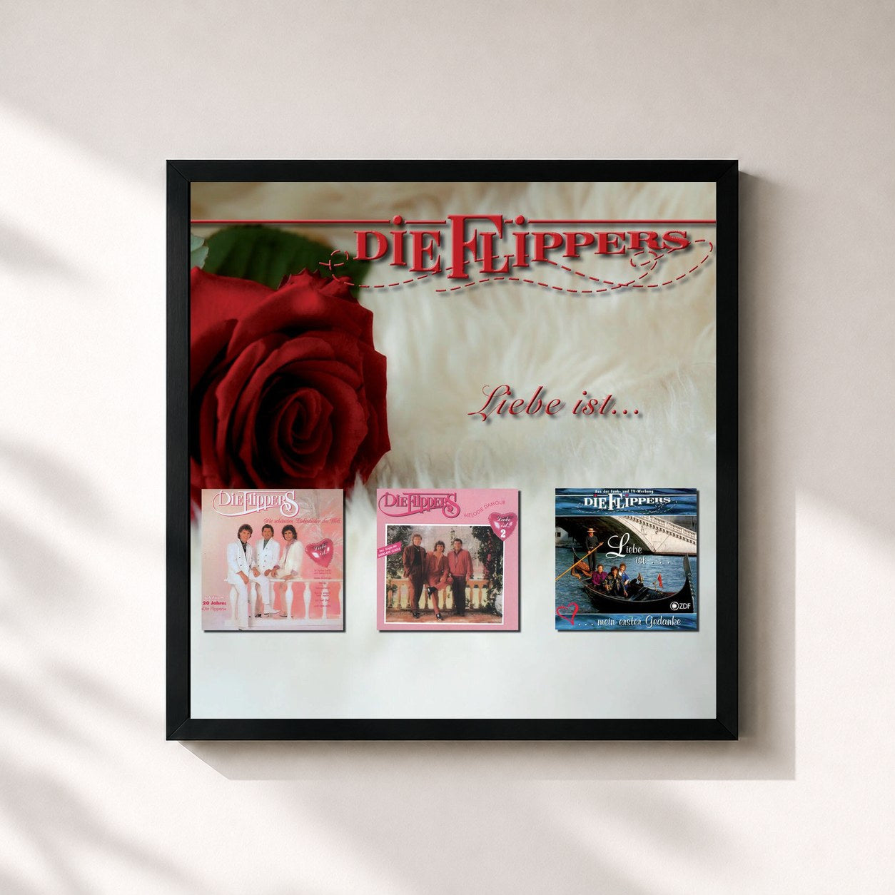 #noir Tableau carré de l'album Liebe ist... de Die Flippers, cadre noir 32x32 cm