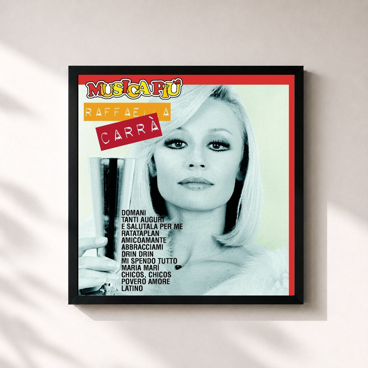 #noir Tableau carré de l'album Raffaella Carra' de Raffaella Carrà, cadre noir 32x32 cm