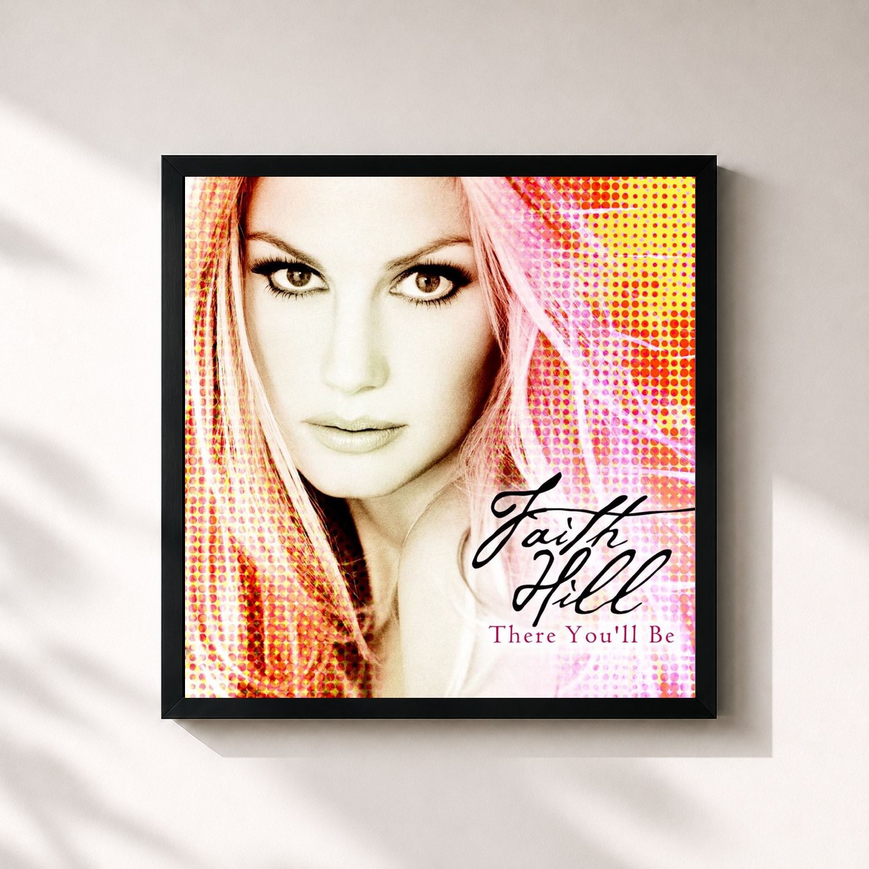 #noir Tableau carré de l'album There You'll Be de Faith Hill, cadre noir 32x32 cm