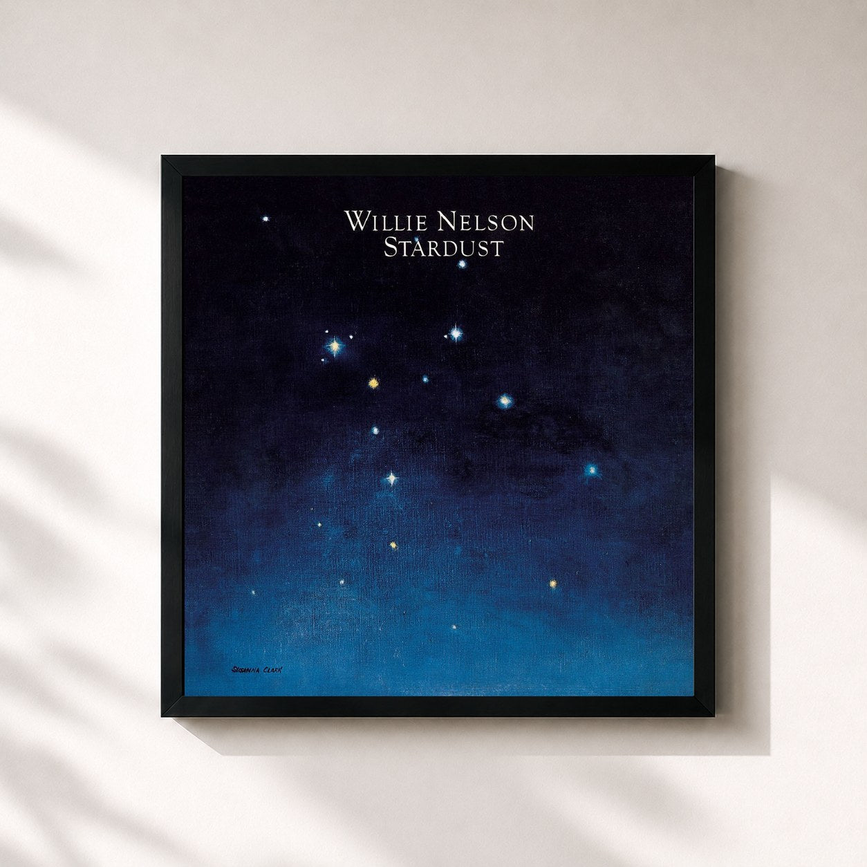 #noir Tableau carré de l'album Stardust de Willie Nelson, cadre noir 32x32 cm