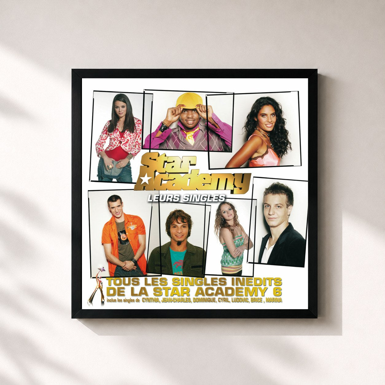 #noir Tableau carré de l'album Leurs Singles de Star Academy, cadre noir 32x32 cm