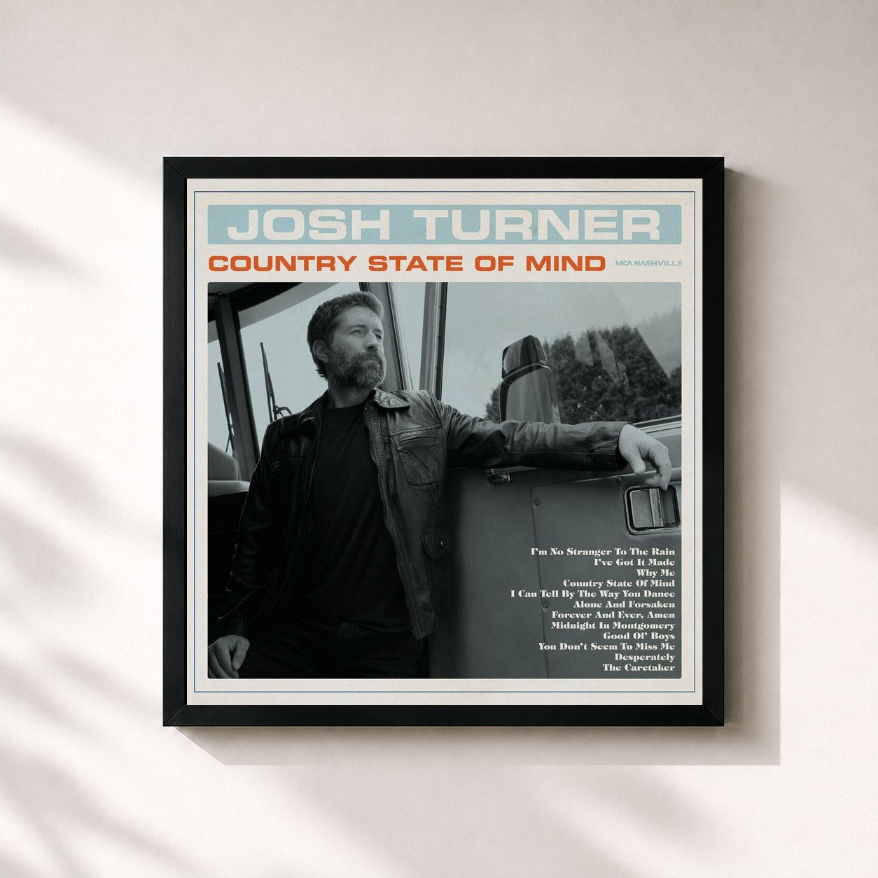 #noir Tableau carré de l'album Country State Of Mind de Josh Turner, cadre noir 32x32 cm