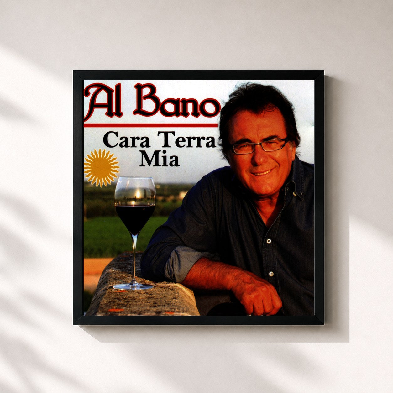 #noir Tableau carré de l'album Cara terra mia de Al Bano, cadre noir 32x32 cm