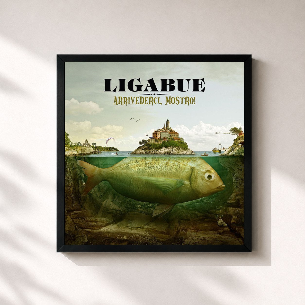 #noir Tableau carré de l'album Arrivederci, mostro! de Ligabue, cadre noir 32x32 cm