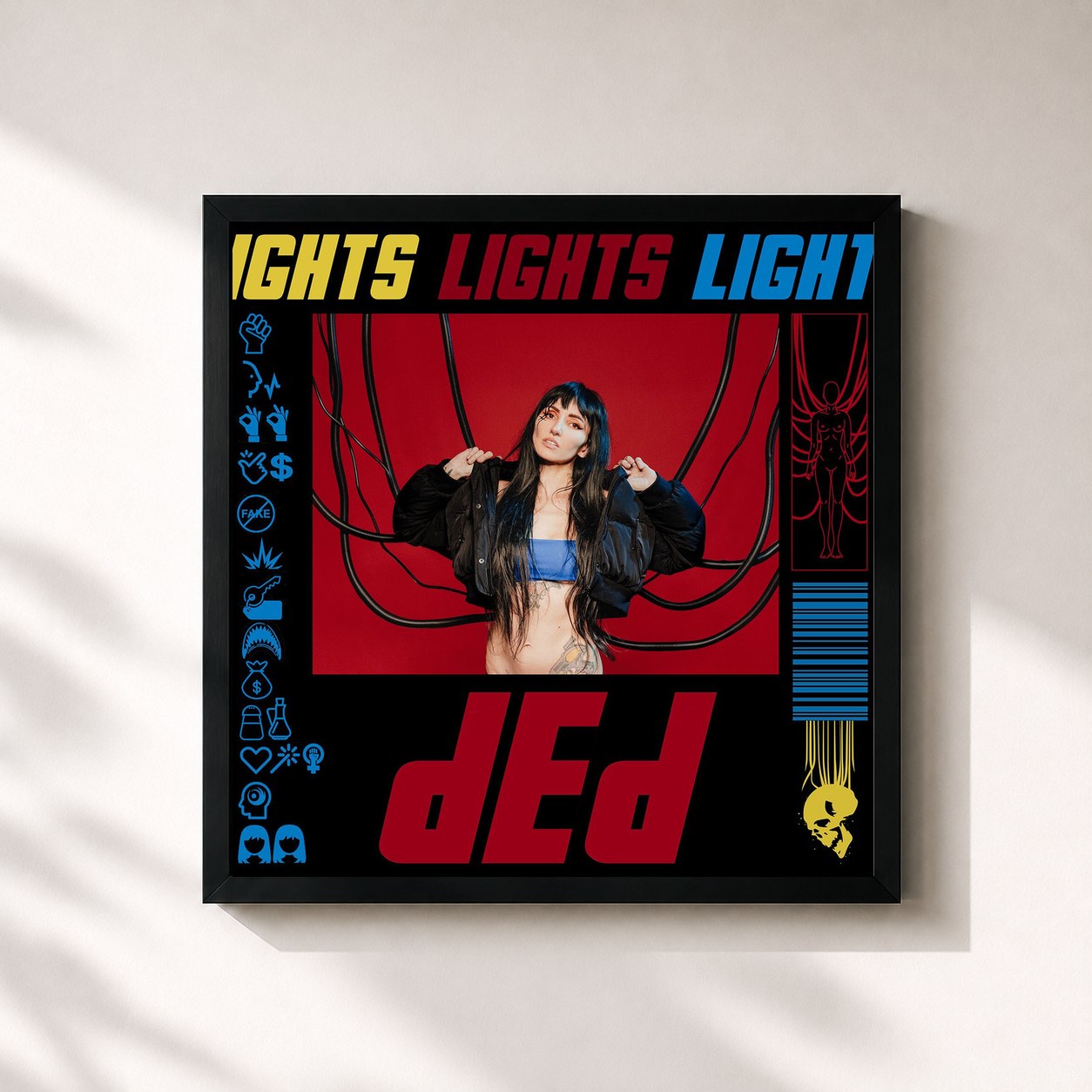 #noir Tableau carré de l'album dEd de LIGHTS, cadre noir 32x32 cm