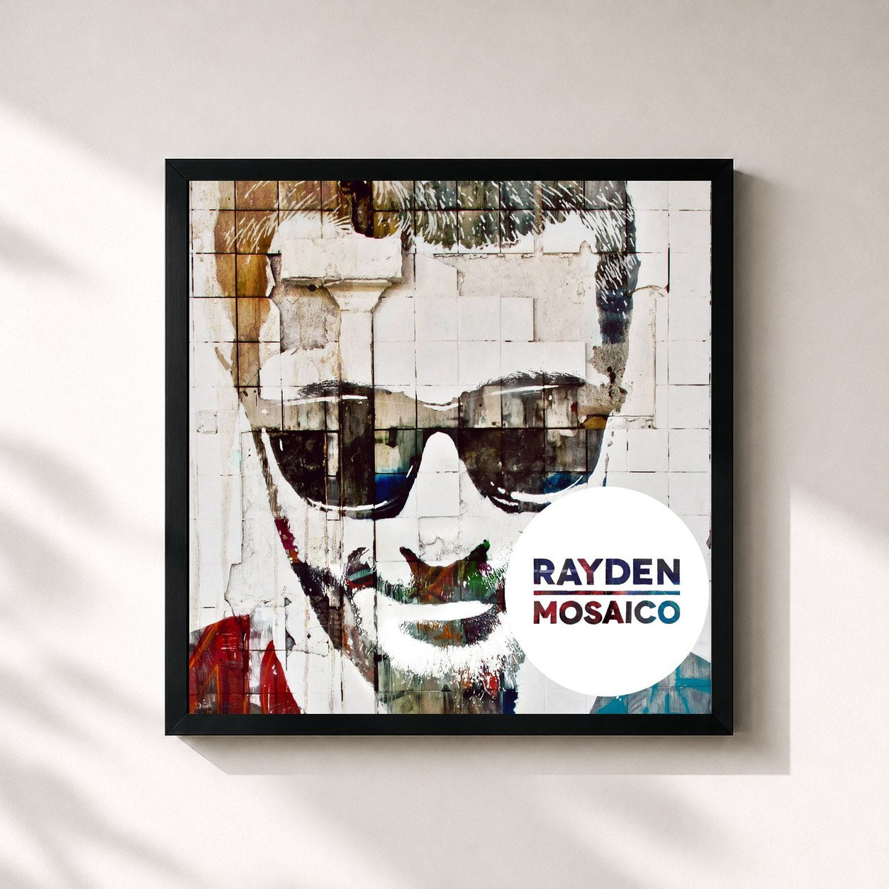 #noir Tableau carré de l'album Mosaico de Rayden, cadre noir 32x32 cm