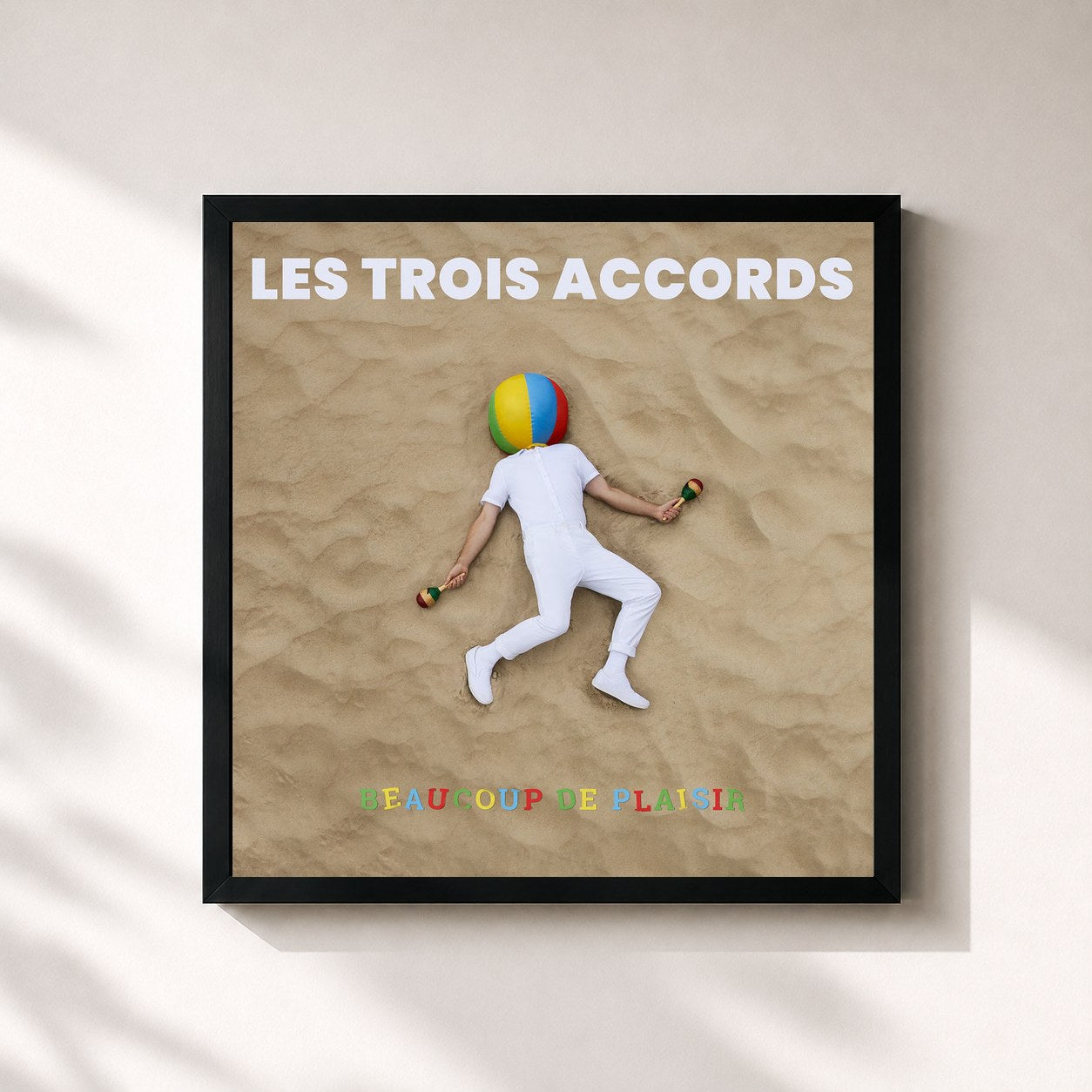 #noir Tableau carré de l'album Beaucoup de plaisir de Les Trois Accords, cadre noir 32x32 cm