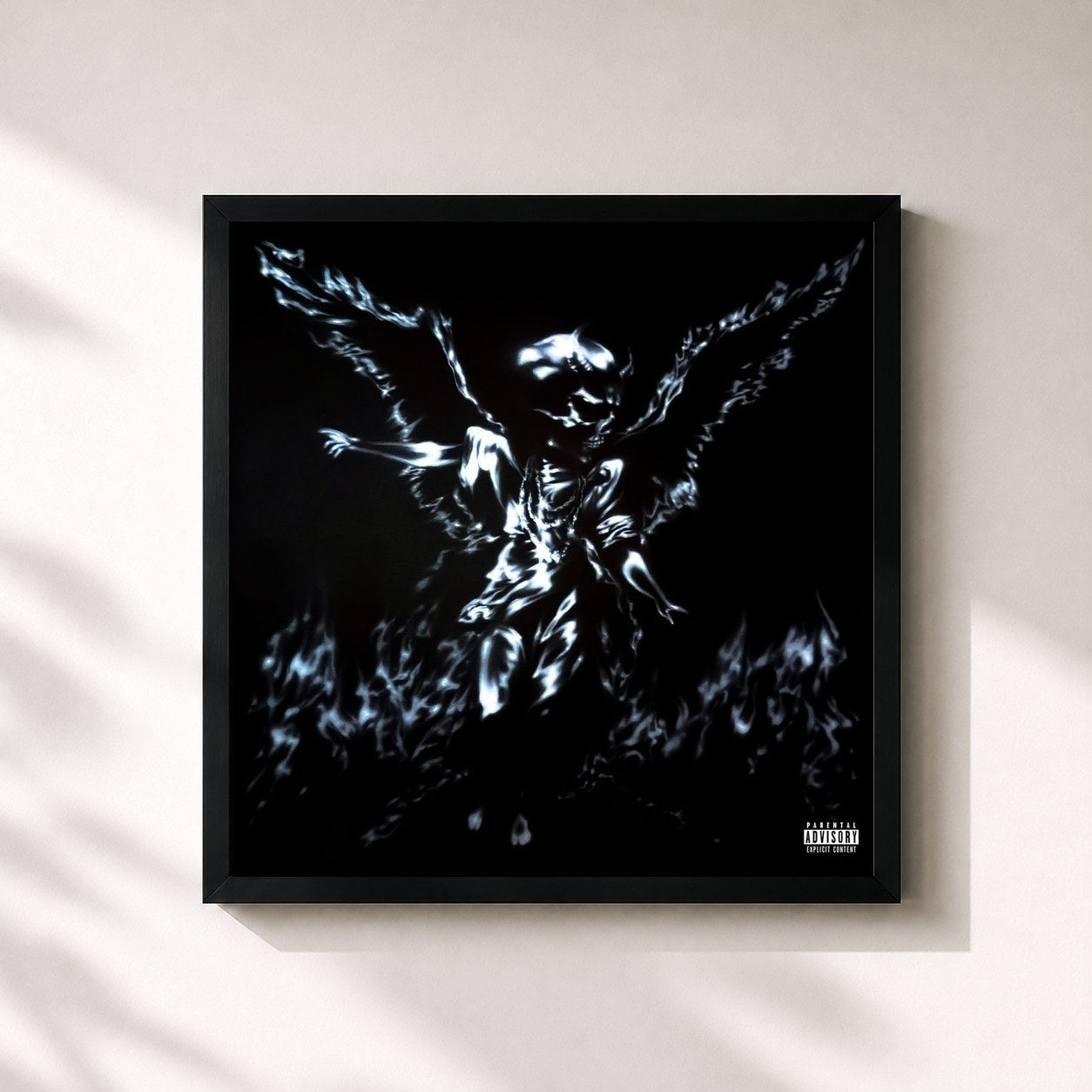 #noir Tableau carré de l'album NOT A CHANCE IN HELL de Mozzy, cadre noir 32x32 cm