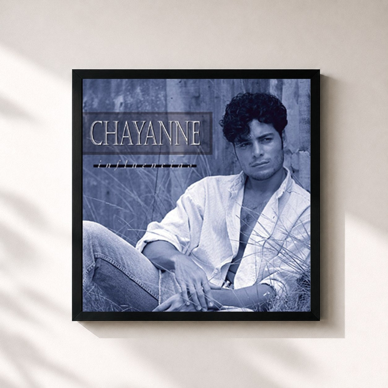 #noir Tableau carré de l'album Influencias de Chayanne, cadre noir 32x32 cm