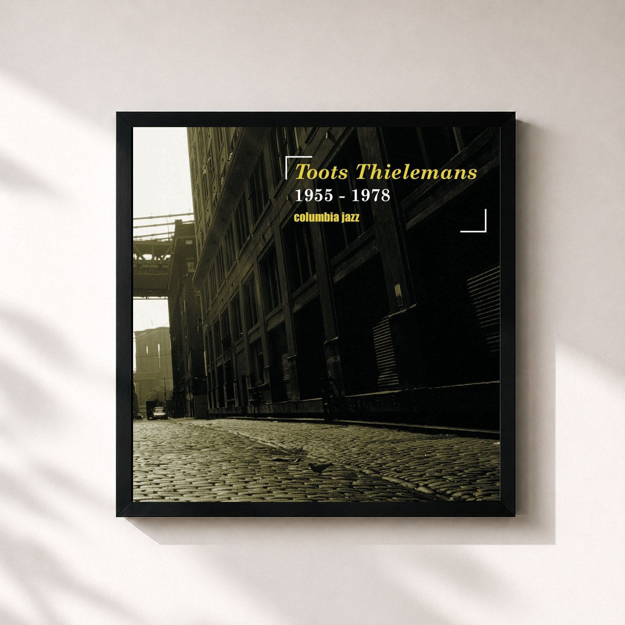 #noir Tableau carré de l'album Columbia Jazz de Toots Thielemans, cadre noir 32x32 cm