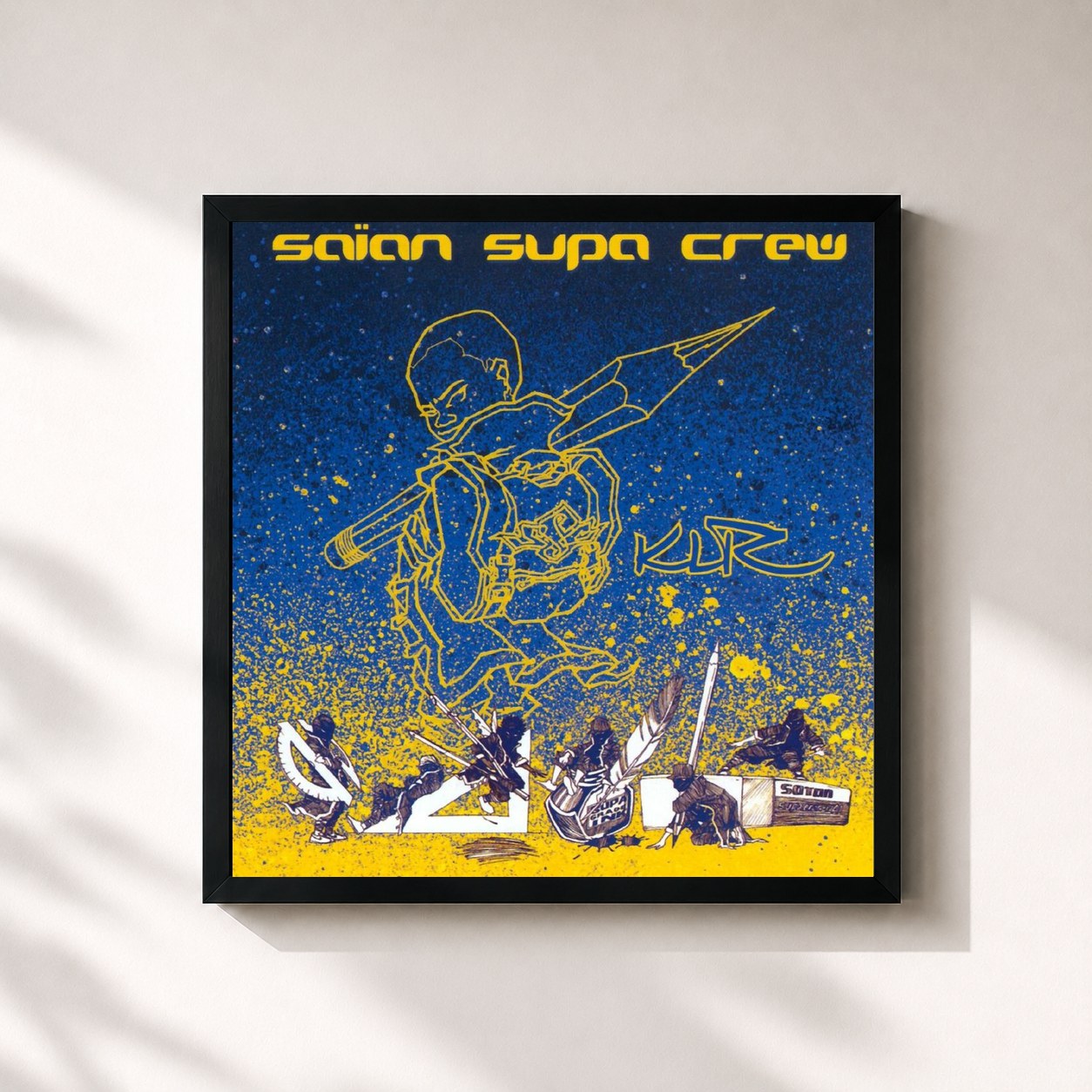 #noir Tableau carré de l'album Klr de Saïan Supa Crew, cadre noir 32x32 cm
