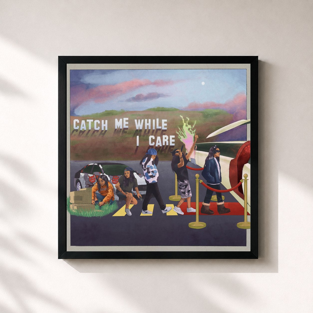 #noir Tableau carré de l'album Catch Me While I Care de Kaash Paige, cadre noir 32x32 cm